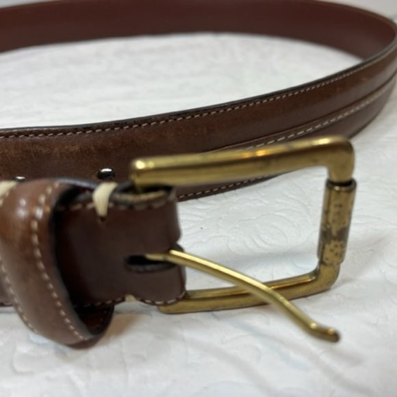 Cole Haan Men's Brown Stitched Leather Belt Size: 95/38 - Picture 10 of 11